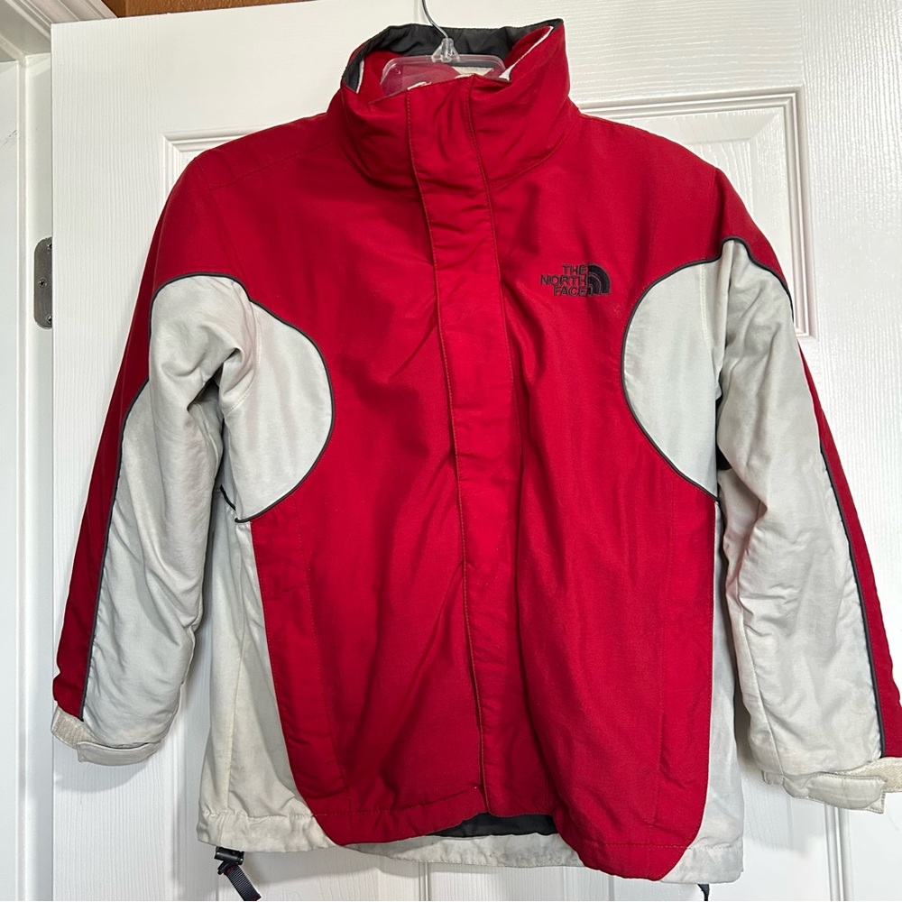 North Face Boys Zip-In Fleece Jacket M‎ Red Gray 2-in-1 System